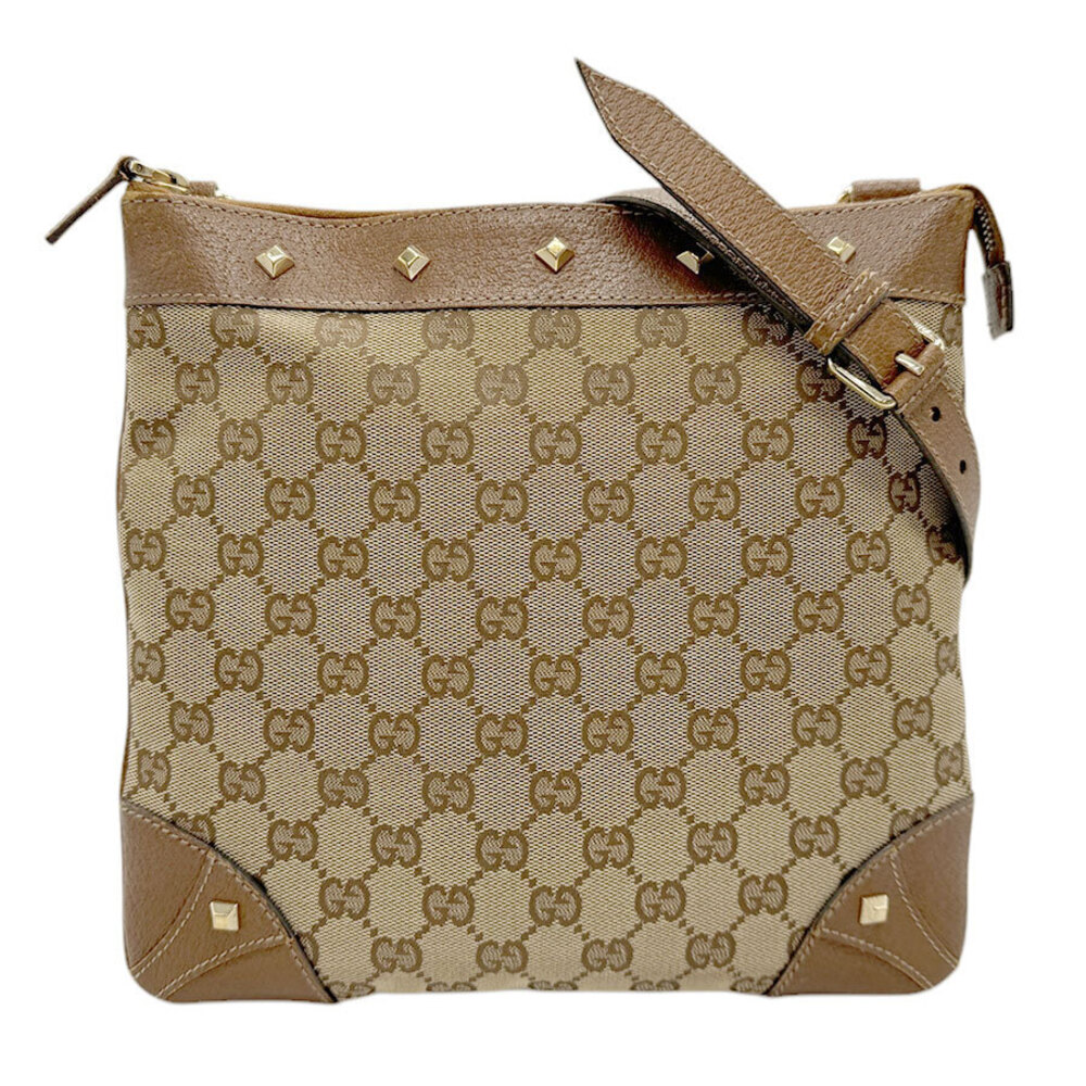 Gucci Abbey GG Canvas Leather Shoulder Bag Brown